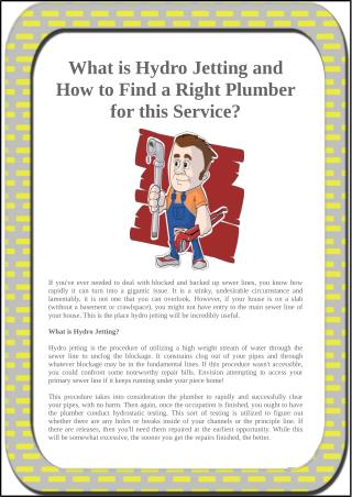 What is Hydro Jetting and How to Find a Right Plumber for this Service?