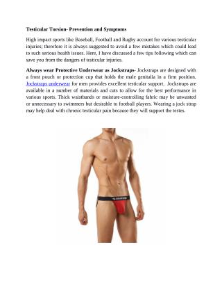 Testicular Torsion- Prevention and Symptoms