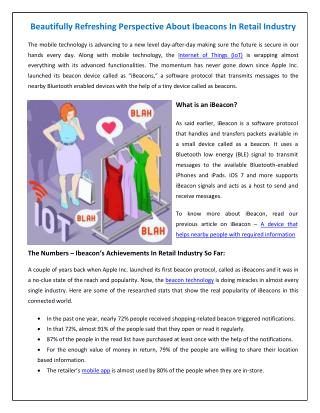 A Beautifully Refreshing perspective about iBeacons in retail industry