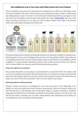 Give Additional care to Your Hairs with Nicky Clarke Hair Care Products