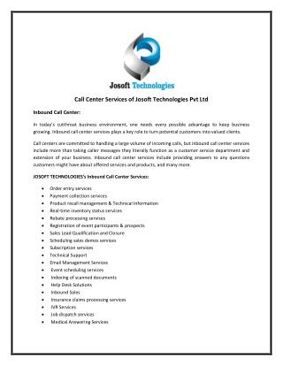 Call Center Services of Josoft Technologies Pvt Ltd