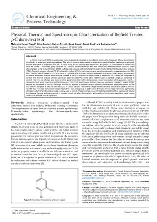 Physical & Thermal Characterization of Para Chloro Meta Cresol