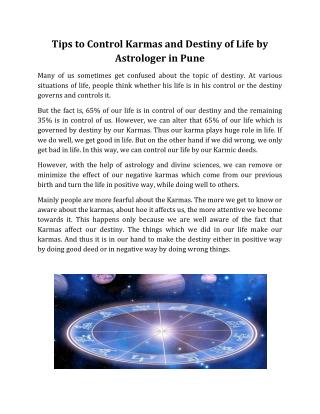 Tips to Control Karmas and Destiny of Life by Astrologer in Pune