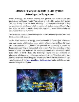 Effects of Planets Transits in Life by Best Astrologer in Bangalore