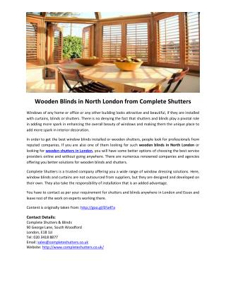 Wooden Blinds in North London from Complete Shutters