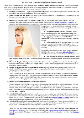 Hair Care Fact or Fiction and 5 Most Common Mistakes Solved.