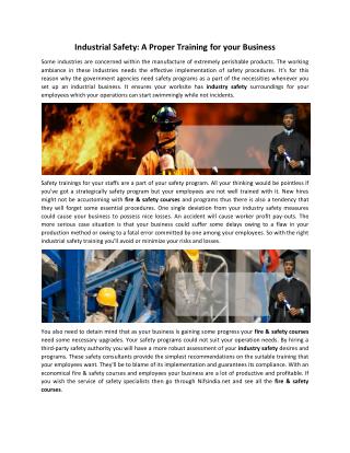 Industrial Safety A Proper Training for your Business