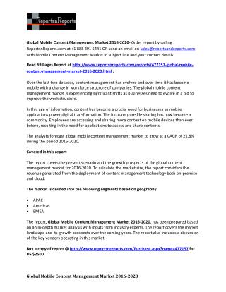 2020 World Mobile Content Management Industry by Market Size, Trends, Drivers and Growth Opportunities Analysis and Fore