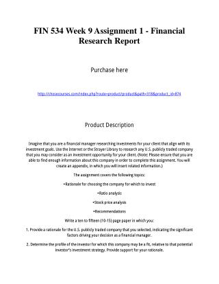 FIN 534 Week 9 Assignment 1 - Financial Research Report