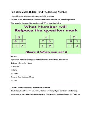 Fun With Maths Riddle: Find The Missing Number