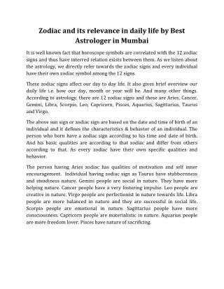 Zodiac and its relevance in daily life by Best Astrologer in Mumbai