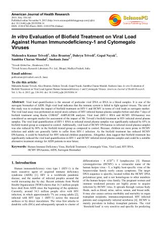 In vitro Evaluation of Biofield Treatment on Viral Load Against Human Immunodeficiency-1 and Cytomegalo Viruses