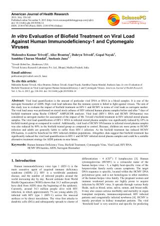 In vitro Evaluation of Biofield Treatment on Viral Load Against Human Immunodeficiency-1 and Cytomegalo Viruses