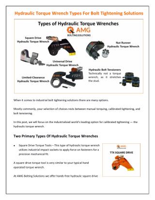 Hydraulic Torque Wrench Types For Bolt Tightening Solutions