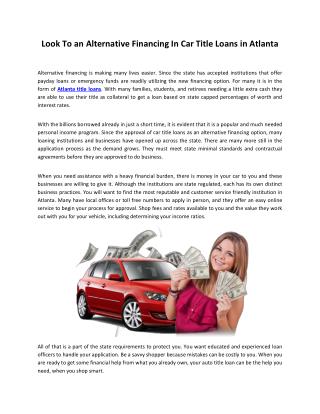 Look To an Alternative Financing In Car Title Loans in Atlanta