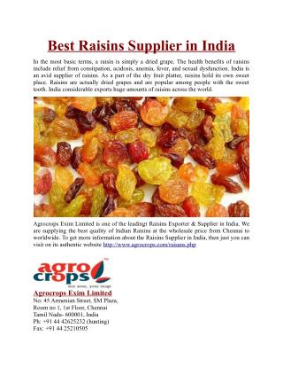 Best Raisins Supplier in India