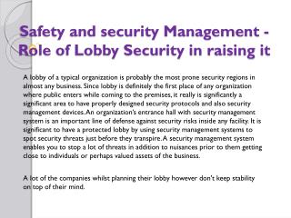 Safety and security Management - Role of Lobby Security in raising it