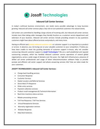 Inbound Call Center Services provided by Josoft technology