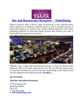 Bar and Restaurants Hounslow TablaDining