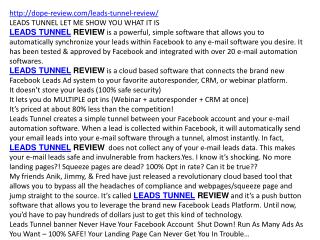 LEADS TUNNEL REVIEW