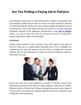 Are You Finding a Paying Job in Pakistan