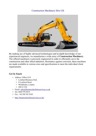 Construction Machinery Hire UK