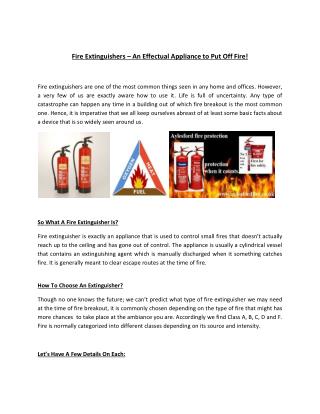 Fire Extinguishers – An Effectual Appliance to Put Off Fire