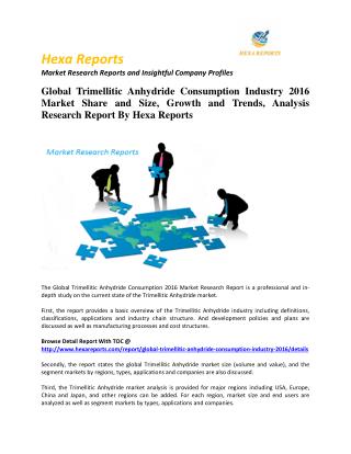 Global Trimellitic Anhydride Consumption Industry 2016 Market Share and Size, Growth and Trends, Analysis Research Repor