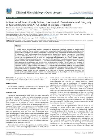 Antimicrobial Susceptibility Pattern, Biochemical Characteristics and Biotyping of Salmonella paratyphi A