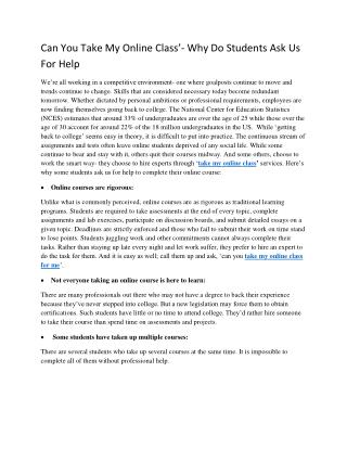 Can You Take My Online Class’- Why Do Students Ask Us For Help