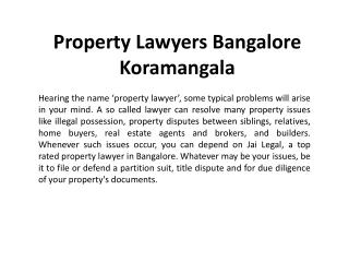 Property Lawyers Bangalore Koramangala