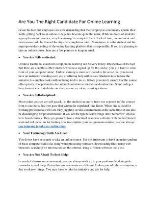 Are You The Right Candidate For Online Learning