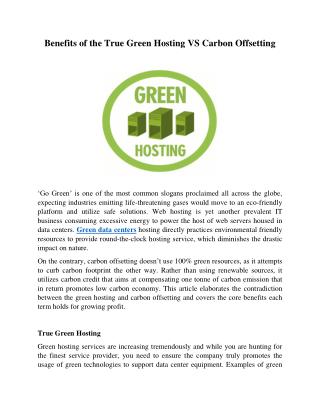 Benefits of the True Green Hosting VS Carbon Offsetting