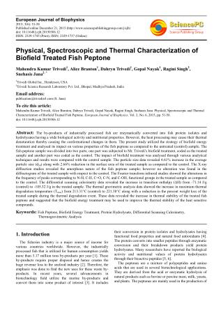 Spectroscopic Characterization of Biofield Treated Fish Peptone