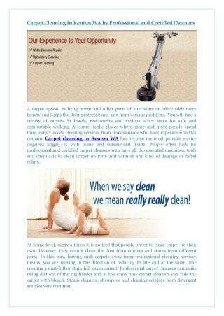 Carpet Cleaning In Renton WA by Professional and Certified Cleaners