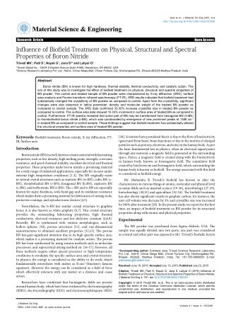 Biofield Treatment Influence on Properties of Boron Nitride