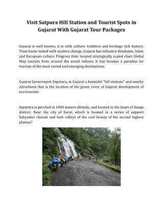 Visit Satpura Hill Station and Tourist Spots in Gujarat With Gujarat Tour Packages