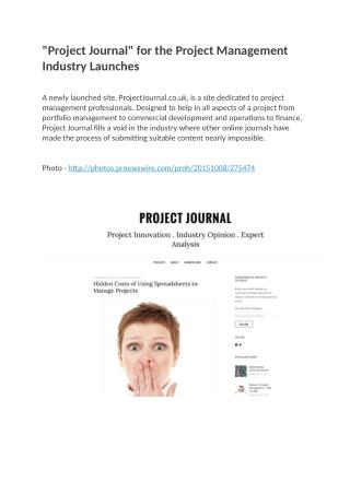 Project Journal for the Project Management Industry Launches