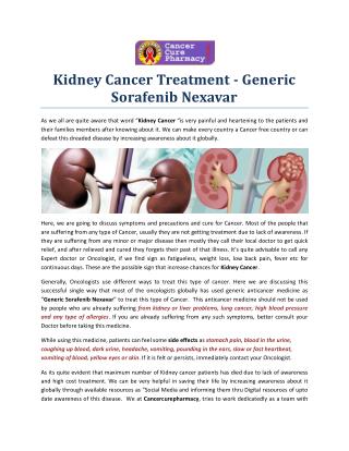 Kidney Cancer Treatment - Generic Sorafenib Nexavar