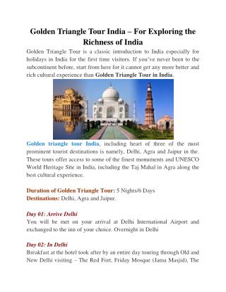 Golden Triangle Tour India – For Exploring the Richness of India