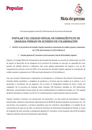 Acuerdo firmado entre Popular y el colegio de farmaceúticos de Granada