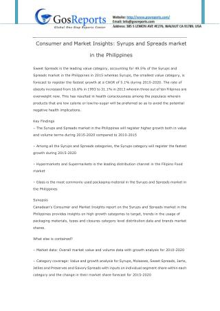 Consumer and Market Insights: Syrups and Spreads market in the Philippines