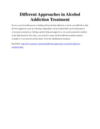 Different Approaches in Alcohol Addiction Treatment