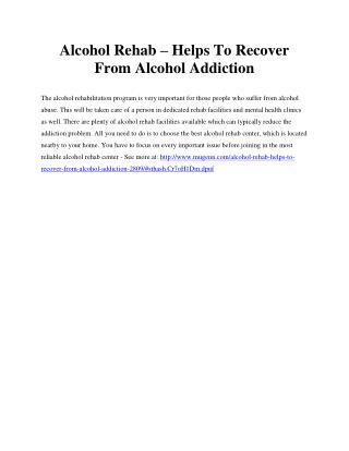 Alcohol Rehab – Helps To Recover From Alcohol Addiction