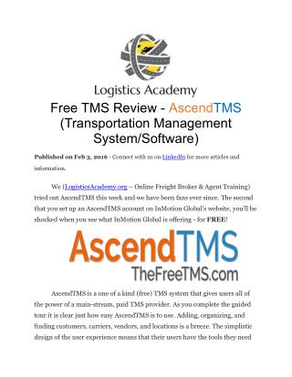 Free TMS Review – AscendTMS (Transportation Management System)