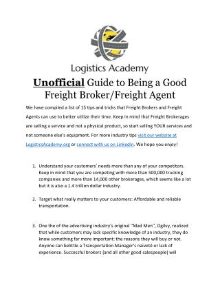 Unofficial Guide to Becoming a Good Freight Broker or Freight Agent