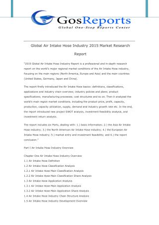 Global Air Intake Hose Industry 2015 Market Research Report