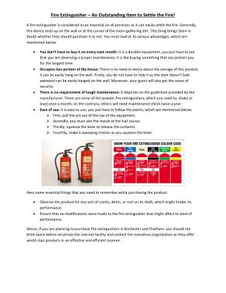 Fire Extinguisher – An Outstanding Item to Settle the Fire!