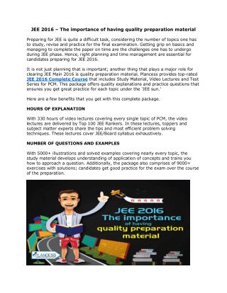 JEE 2016 – The importance of having quality preparation material