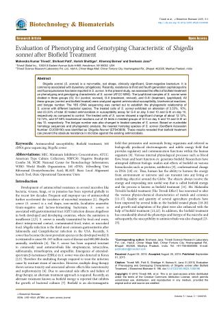 Evaluation of Phenotyping and Genotyping Characteristic of Shigella sonnei after Biofield Treatment